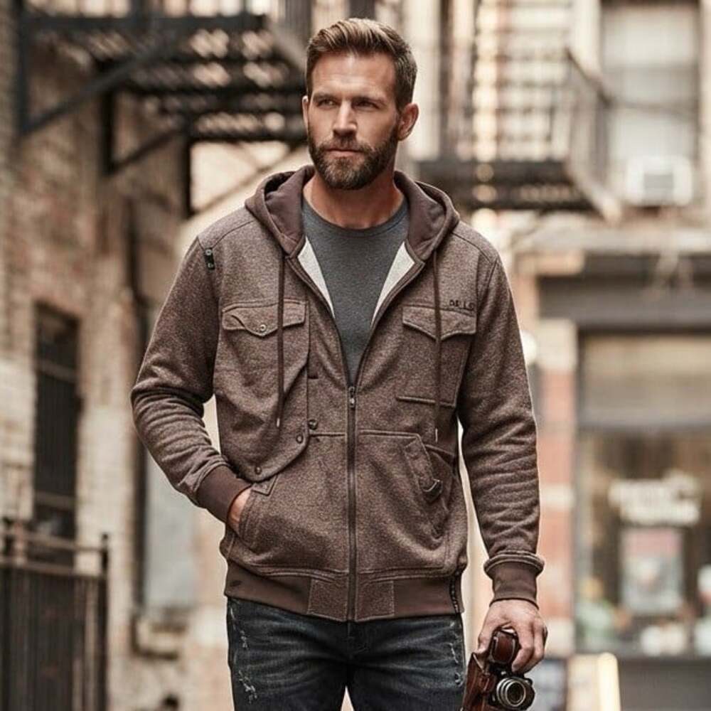 Rocawear sz XL Y2K Zip Up Hoodie Sweatshirt Mens Brown Urban Streetwear